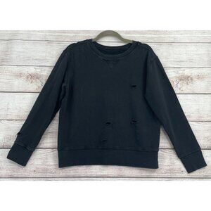 Current/Elliott Distressed Crew‎ Neck Sweatshirt Women's Size 1/S/4 Black